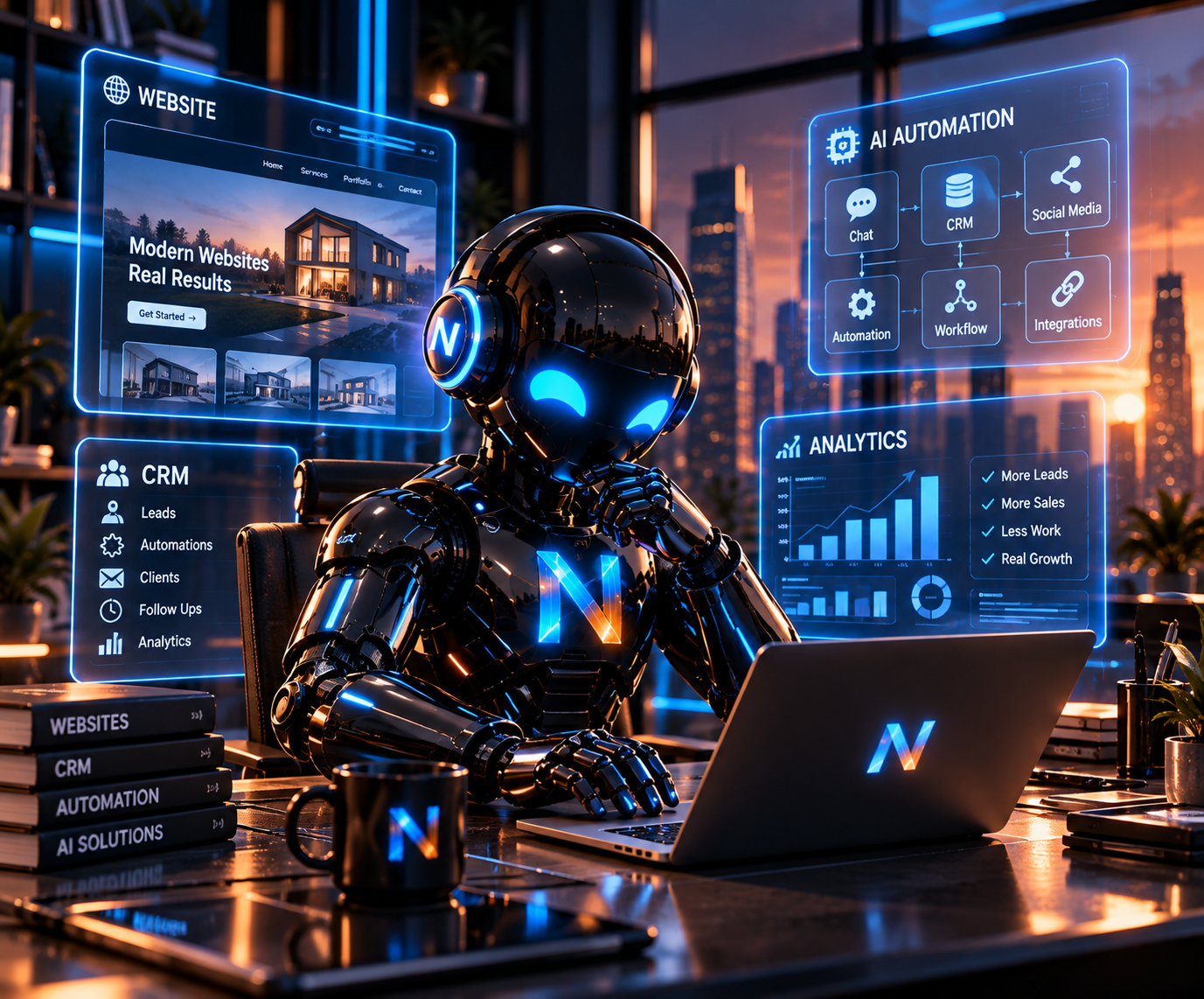 NEO working with website, CRM and automation panels