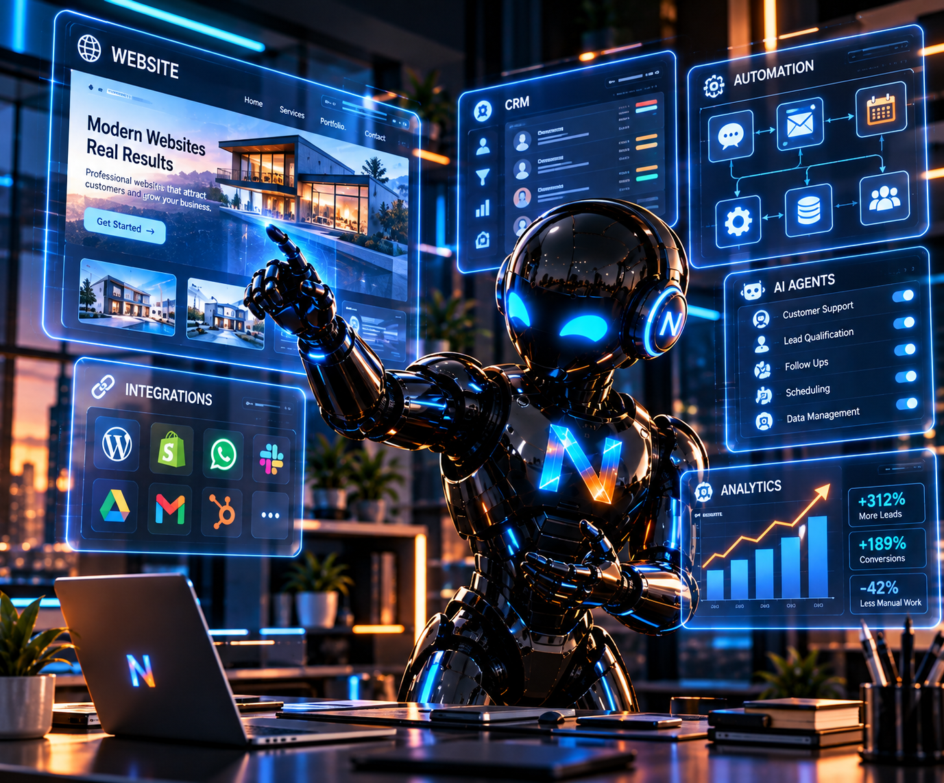 NEO presenting web, CRM and automation services